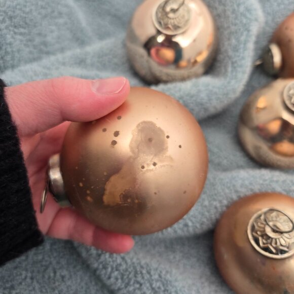 Rare! Set of 10 Rose Gold Kugel Style Crackle Mercury Glass Ornaments - Heirloom - Picture 10 of 10